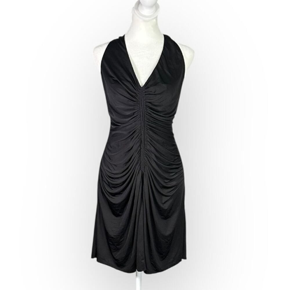 Jill Jill Stuart Mini Dress Womens 8 Black Halter Ruched A-Line Open Back Jersey